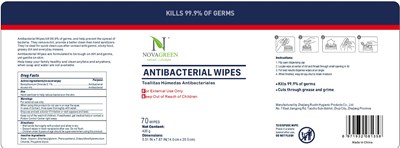 NovaGreen Antibacterial Wipes 70 pcs bzk 01.jpg label image - NovaGreen Antibacterial Wipes 70 pcs bzk 01